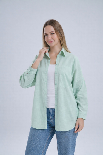 DEZZİİ Water Green Flared Linen Shirt
