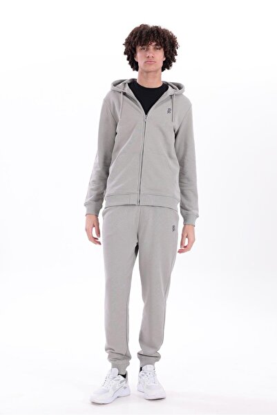 PİERO PERLA Hooded Regular Fit Light Gray Cardigan with Front Zipper