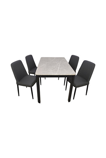 concent Marble dining set (1+4) with leather chairs – gray on gray