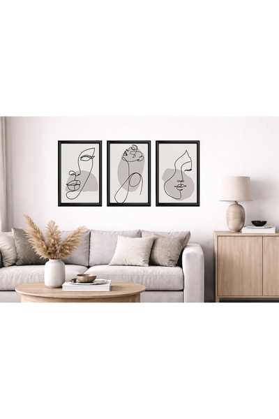 Aura Mia Store Set of 3 Modern Minimalist Paintings with Black Frame – Living...