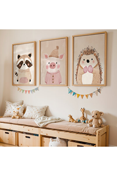 Artiera Σετ ζωγραφικής για παιδικό δωμάτιο 3 τεμαχίων με ξύλινο πλαίσιο με ρα...