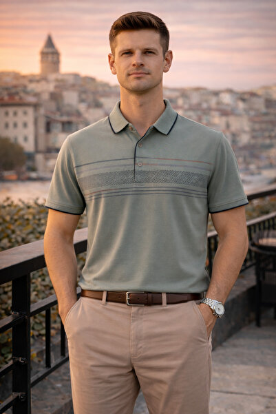 Maccali Men's Cotton in Patterned Comfortable Green Polo Neck T-Shirt