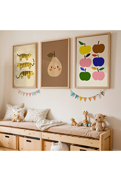 Artiera Σετ ζωγραφικής 3 τεμαχίων Tiger and Fruits για Παιδικό Δωμάτιο με Ξύλ...