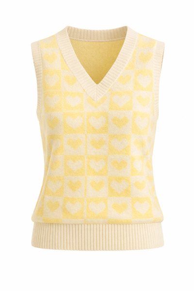 ModaAzen Yellow Heart V-Neck Regular Women's Sweater