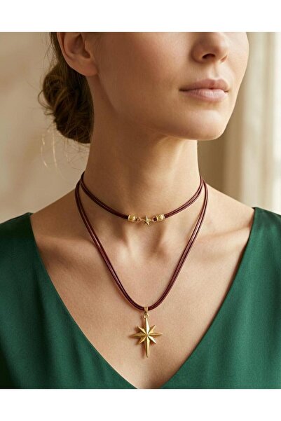 Vintage Takıhane Vintage otantik bohem tasma choker kolye kırmızı ip ve yıldız