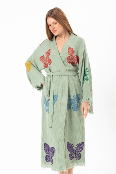 Befera Design Kimono din muselină bumbac 100% bucăți Fluture cu imprimeu cu m...