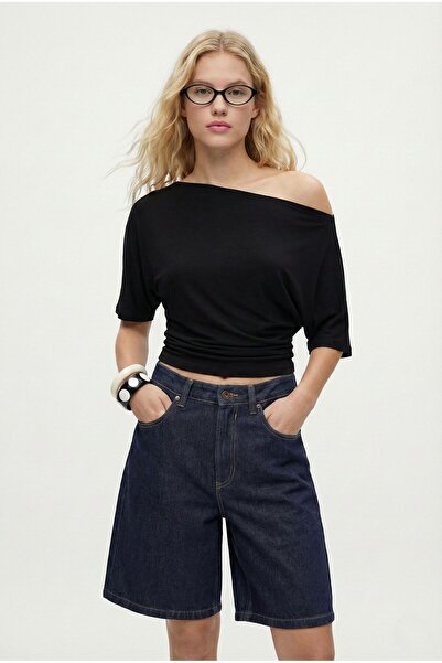 Ritnice Women's Germa Asymmetrical Shoulder Detail Beige Blouse