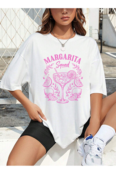 SUNFREE Γυναικείο λευκό μπλουζάκι MARGARITA με τύπωμα Crew Neck oversized με ...