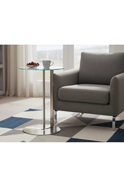 Generic Round glass side table with steel base – 33 cm