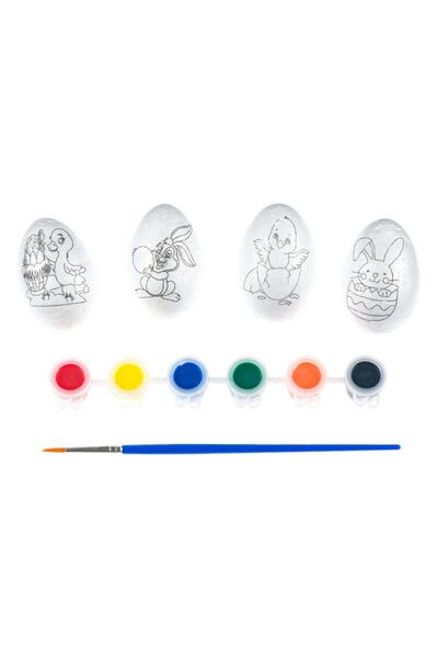 OEM Set Creativ Paște: Ouă din Spumă, Pensulă și Vopsele 4 oua, 5 vopsele si ...