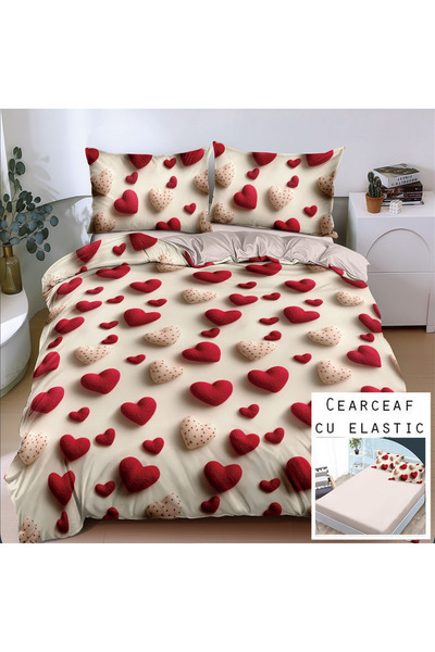 Patul Лен бельо, сатениран памук, сяра, 2 души, Двуспален легло, 4 части, Чар...