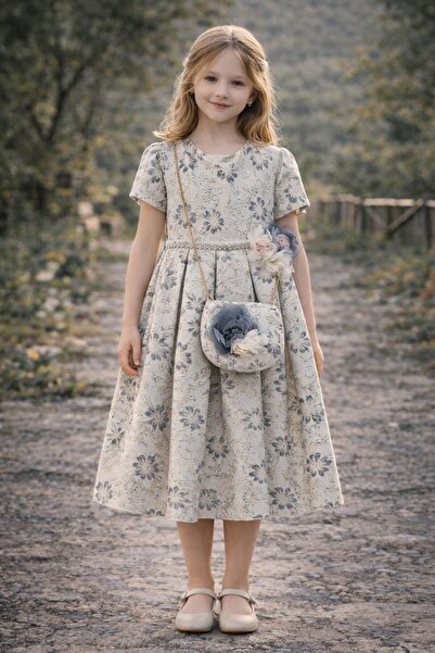 Tarz Çocuk فستان للفتيات حقيبة ليتر بنقشة زهور للمناسبات الخاصة من 4-8 سنوات ...