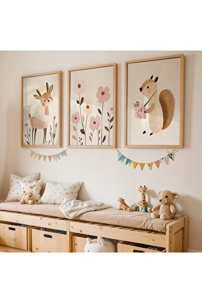 Artiera Σετ ζωγραφικής 3 τεμαχίων με λουλουδάτο ελάφι και σκίουρο, ξύλινο πλα...