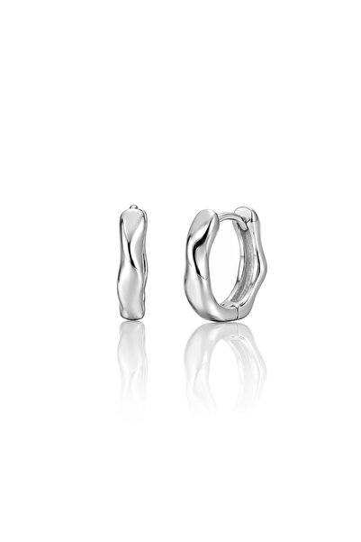 Söğütlü Silver 925 Ayar Gümüş Küpe Rodyumlu Minimal Dalga Tasarım Halka Küpe ...