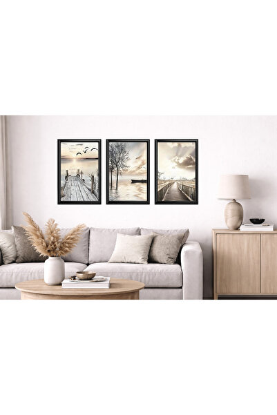 Aura Mia Store Set of 3 Modern Minimalist Paintings with Black Frame – Living...