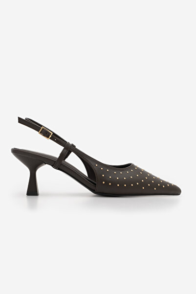 Marjin Women's Stiletto Pointed Toe Open Back Staple Detailed Classic Heeled ...