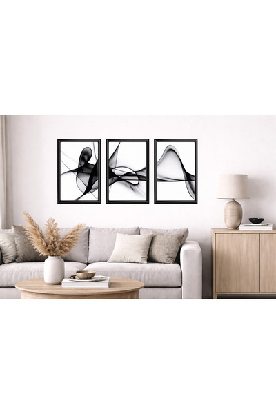 Aura Mia Store Set of 3 Modern Minimalist Paintings with Black Frame – Living...