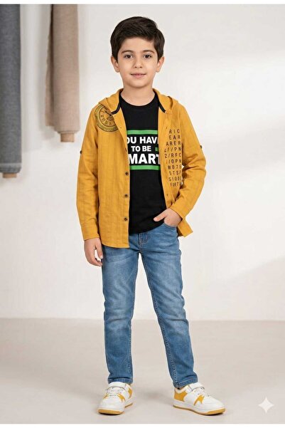 Yağmur Giyim Celi̇x 3-Piece Boys' Set with Hooded Shirt, Ages 5-8, 4175