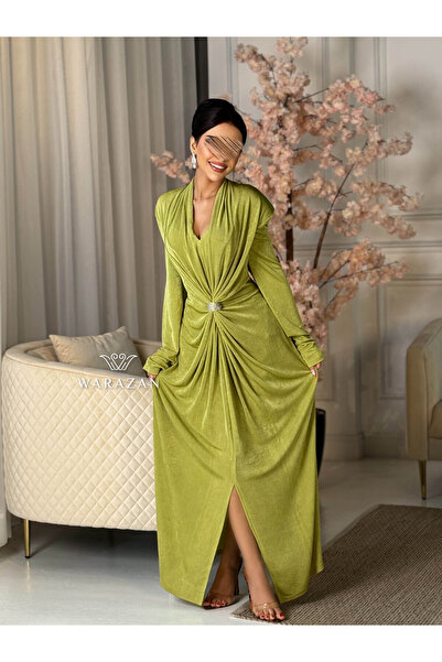 Warazan فستان سهرة طويل وناعم ماسك استريتش