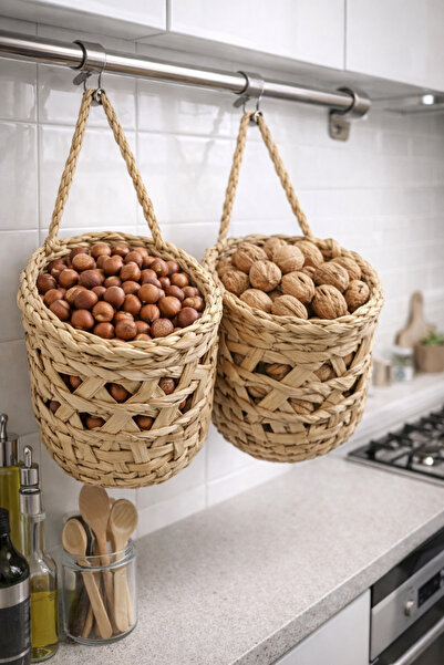Marrone 2-Piece Wicker Basket Nut Holder Walnut Holder Kitchen Baskets Food O...