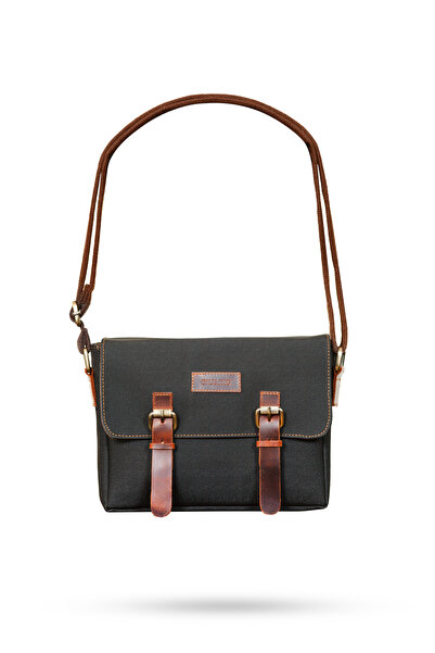 Gillario Canvas - Leather Dark Black Postman Bag - Design01