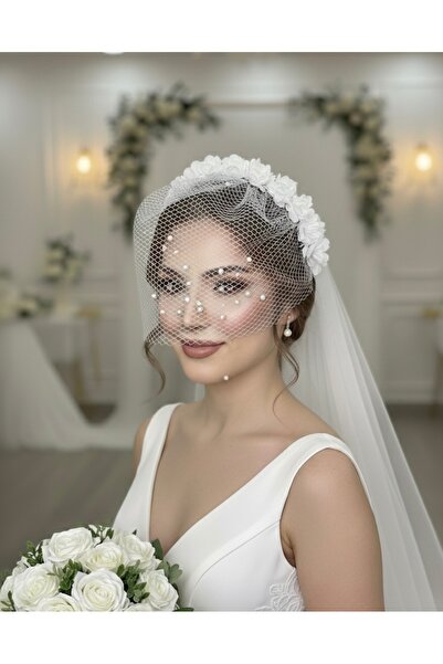 Çınar Aksesuar Voal de nuntă cu perle - Coroană de mireasă retro cu detalii f...