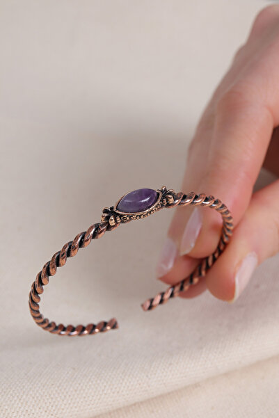 Süspüs Accessories Adjustable Twisted Copper Bracelet with Amethyst Stone