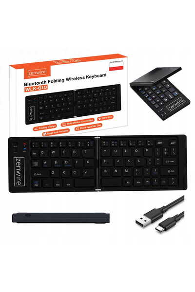 zenwire Tastatura Bluetooth 5.0 WLK-610, pliabila, aluminiu, USB-C, 141x94,5x...