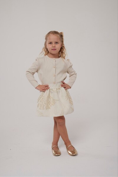 babymoon kids Set 2 piese pentru fete: cămașă cu nasturi perlați și fustă jac...