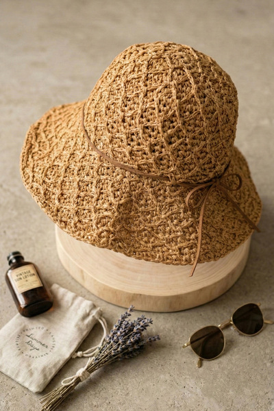 Mollycrush قبعة شاطئ صيفية محبوكة يدويًا للنساء دانتيل منقوش |   تصميم عصري م...