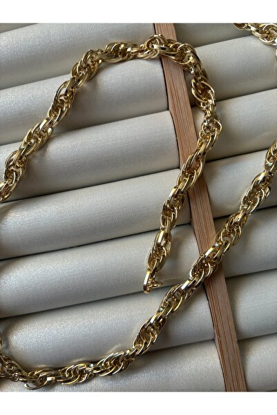 ARİ TAKI Thick Interlocking Ring Gold Steel Necklace