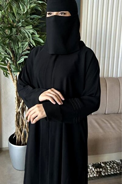 Karmen عباية بارين سوداء كريب ملكي ربع كلوش – عباية بجيوب وسحاب مخفي