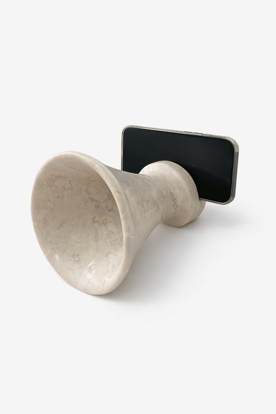 Doğal Taş Gramofon Telefon Hoparlörü – Traverten Akustik Telefon Standı (Gramofo Tasarı