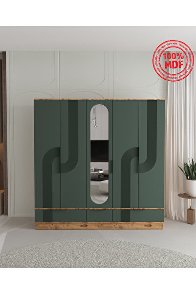 Teen & Bright EKİN 5 KAPAKLI ÇEKMECELİ BAZALI GARDIROP - TAMAMI MDF