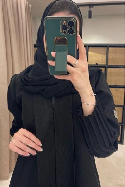 Karmen Elegant abaya in jet black with a quarter-circle cut and jacquard inse...