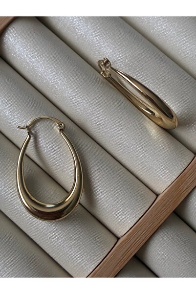 ARİ TAKI Oval Ring Gold Steel Earrings