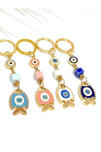 Azrua Set od 4 metalne perle u obliku ribe sa zlim okom u različitim bojama P...