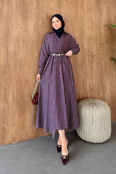 Şulemoda Giyim cu dungi rochie tip cămașă Roșu Claret