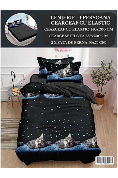 Patul Single Duvet Cover Bedding Set, Fine Cotton, 1 Person, 4 Pieces, Fitted...