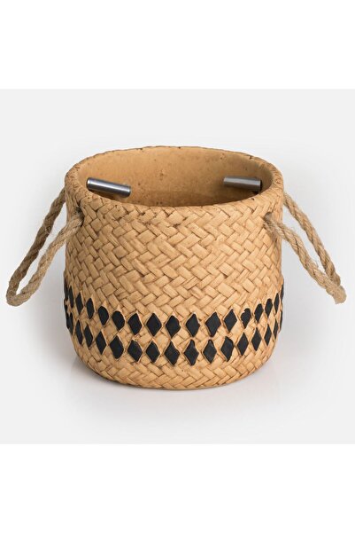 OEM Beige Ceramic Flower Pot Mask with Handles Ø13.5x12.3cm - 0.9L