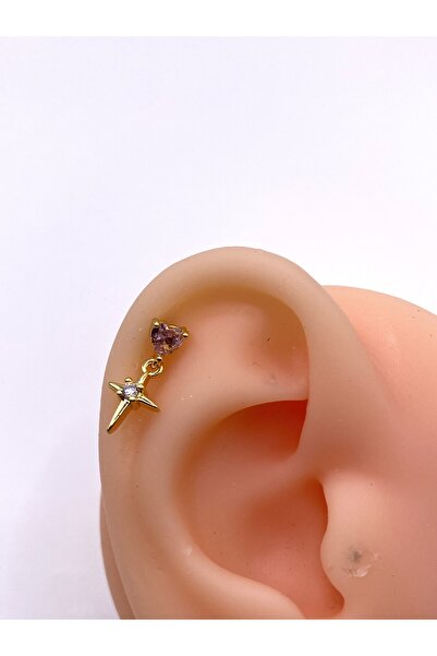 kurukafagift Helix Tragus Çelik Piercing Yıldız Kalp Pembe Figürlü Sallantılı...