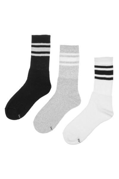 OEM White Grey Black Striped Sports Socks for Men - 3 pairs 40-42