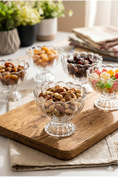 Homerest Footed Glass Bowl Set of 6, Luxury Presentation Bowl, Snack Bowl, Ja...