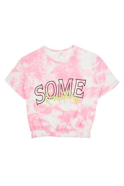 OEM Pink Tie Dye Cotton T-Shirt with Silver Foil & Stretchy "Some Revolution"...