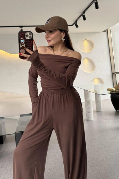 SLAW REZZ Γυναικείο Σετ ντραπέ Ασύμμετρης Κοπής Μπλούζα και Παντελόνι Μοντάλ Σετ