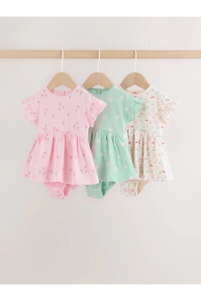 Next Baby %100 Pamuk Pembe Kalp Baskılı Jersey Bebek Tulumu 3'lü Paket