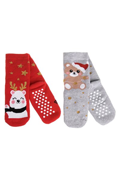 OEM Red Grey Christmas Socks with Patterned Anti-slip for Children - 2 pairs ...