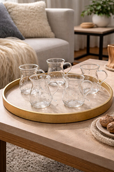 Afthonia Boncuklu Cam Çay Bardağı – Renkli Nokta Tasarım - 6'lı Set