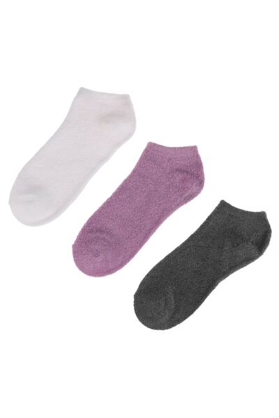 OEM Women's Short Fluffy Socks Lilac White Anthracite - 3 pairs 36-42