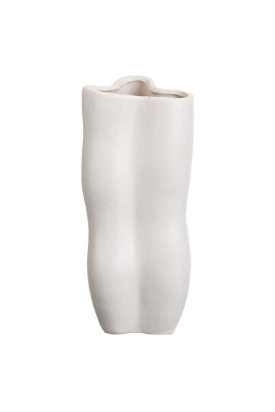 OEM Ceramic Vase with Patterned Cream 10x7x24cm